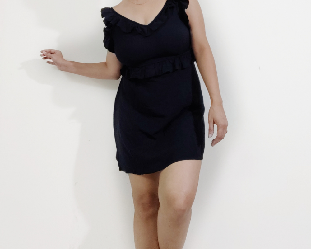 Black V- Shoulder Dress